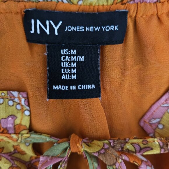 Jones New York Sleeveless Ruffle V Neck Retro Floral Colorful Tank Top - Picture 2 of 7